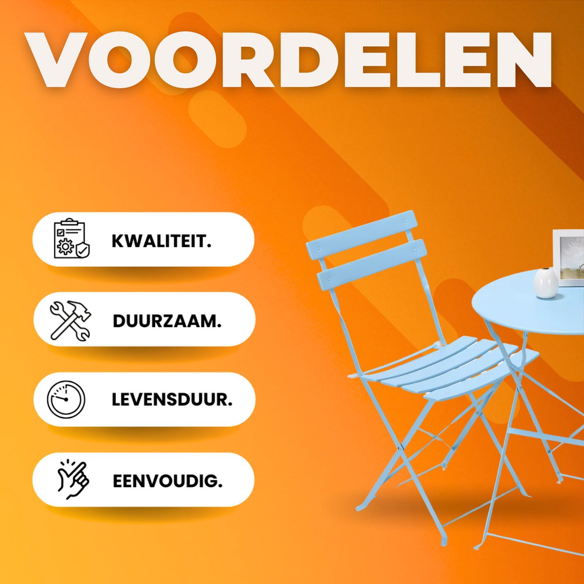 Bistroset 2 persoons - Metaal - Tuinset - Met bistrostoeltjes - 3-delig - Tuintafel - Blauw