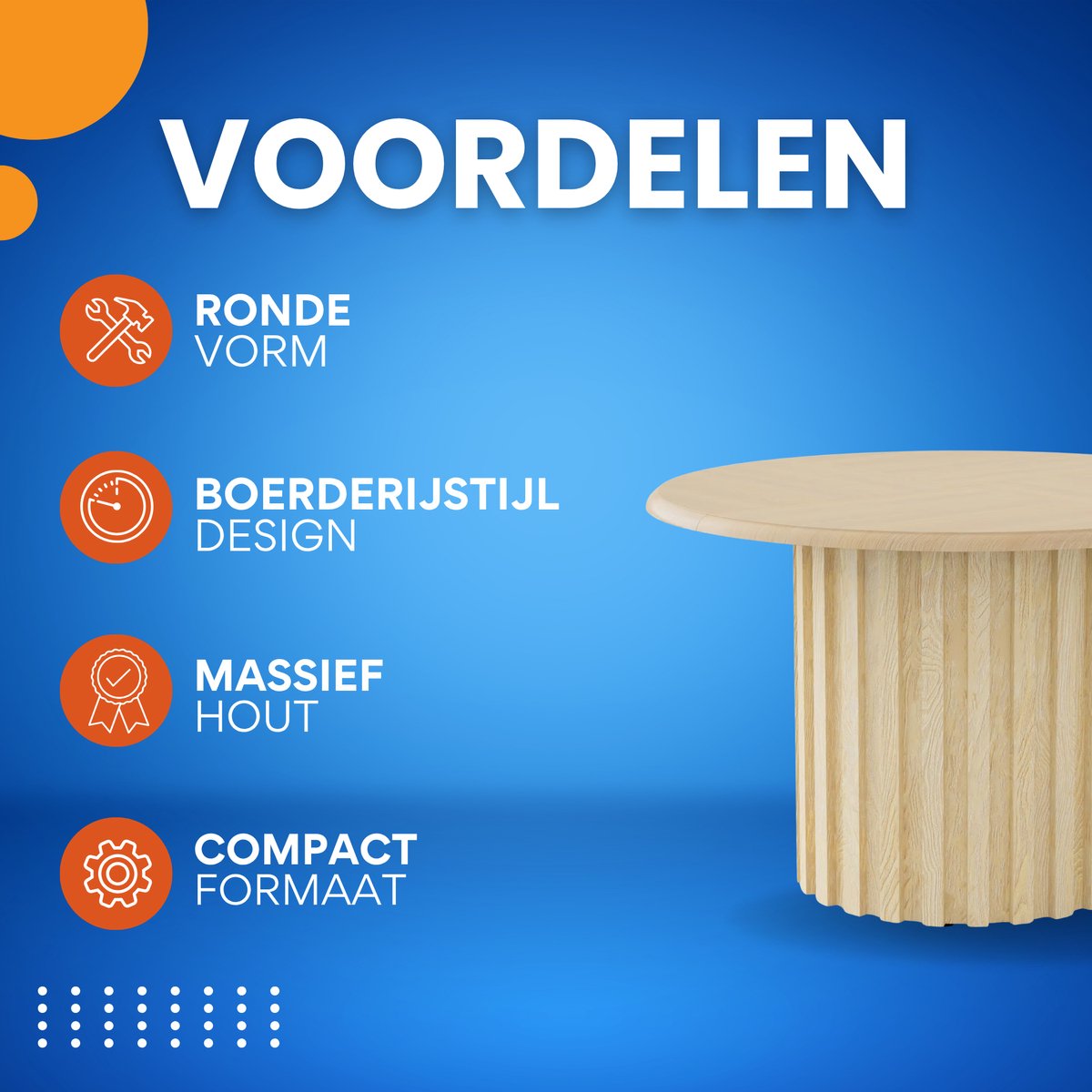 Eettafel Opula - Ronde - 110cm - Voor 4 personen - Voor Keuken of eetkamer - Naturel