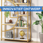 Boekenkast Berlin - Goud - Met 5 Lagen - Marmerlook - Voor Woonkamer, Slaapkamer of Kantoor