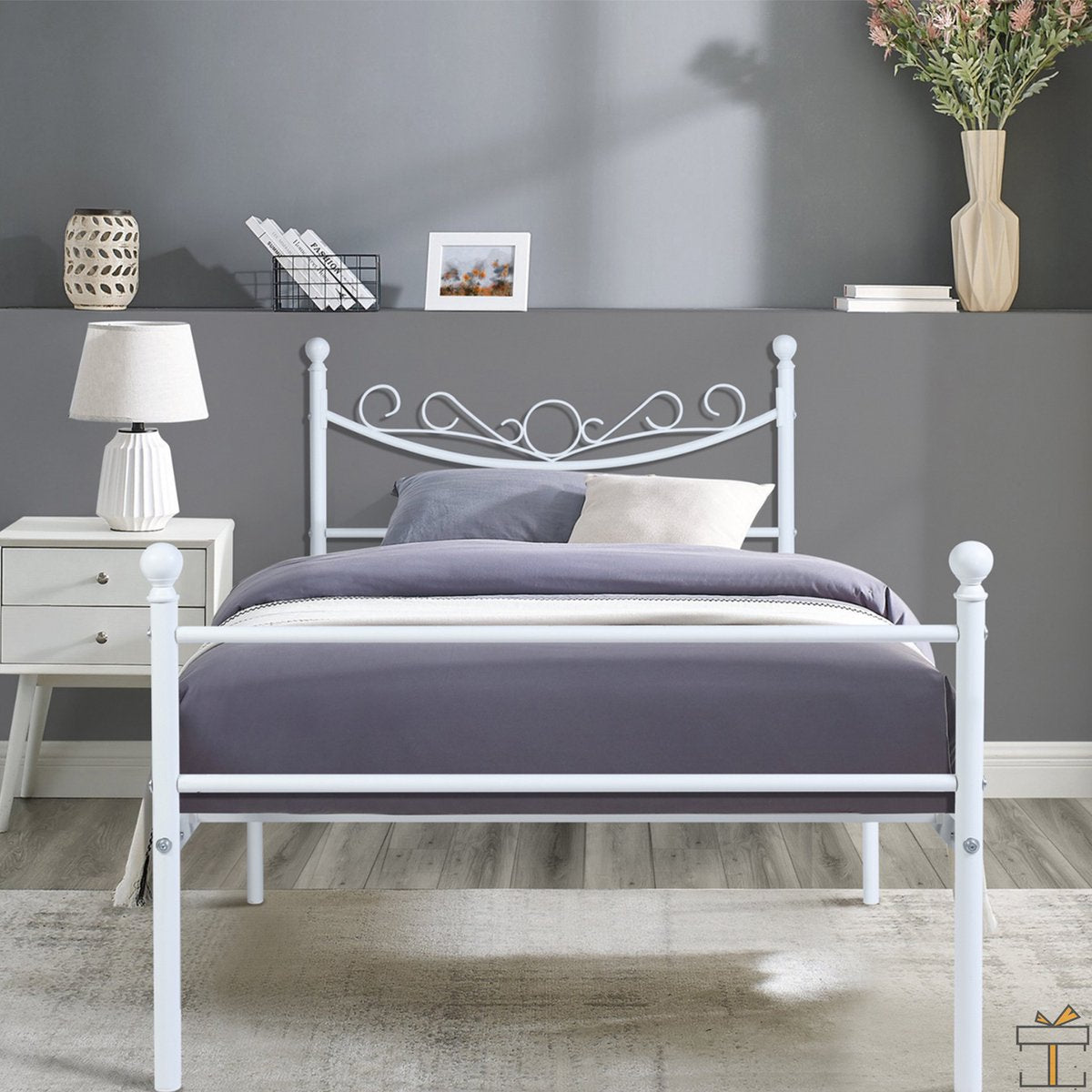 Happyment Metalen bedframe - 2 persoons twijfelaar - 140 x 200cm - Incl. lattenbodem - Wit