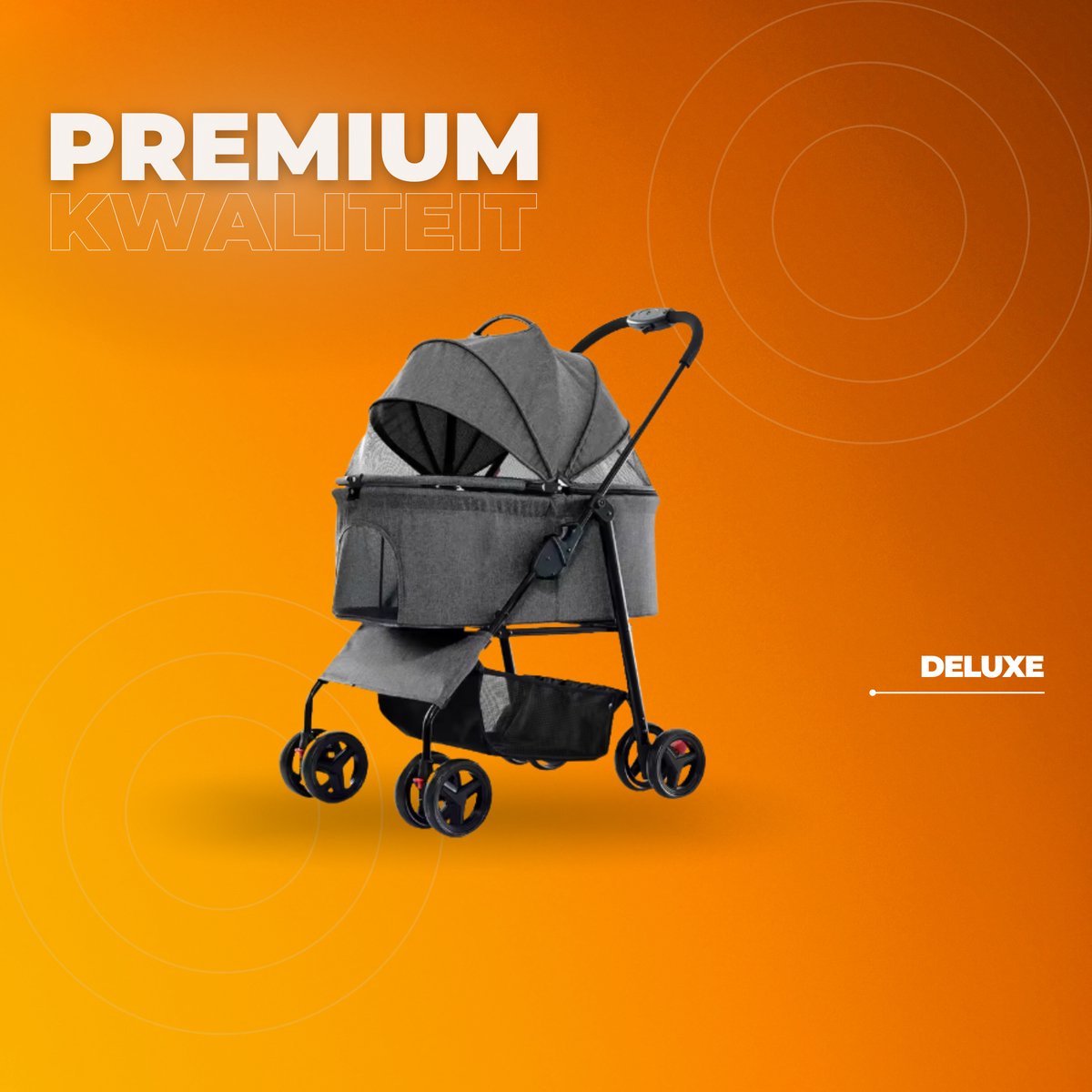 Hondenbuggy Fioren inklapbaar - All terrain - 30kg capaciteit - Ook voor katten - Comfort voor dieren - Grijs