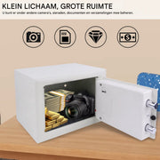 Digitale Stalen Kluis Quorin - 16L - Elektronische Beveiliging - Geld- en Waardekist voor Kantoor en Thuis - 2 Compartimenten met 2 Sleutels