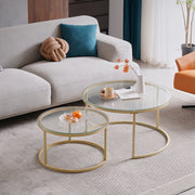 Happyment Moderne Salontafel - Set van 2 - Landelijk - Woonkamer - Rond - Glas goud - 60 en 40cm