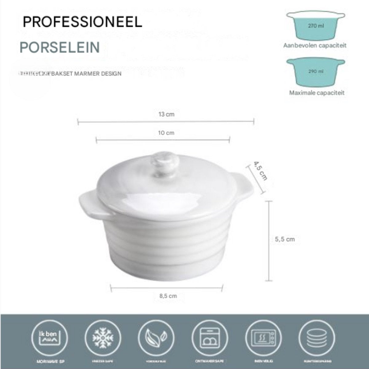 Haute Ovenschaal – Ronde schaal – 4 stuks – 290ML – Marmer Look – Lasagne – Braadslede