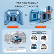 Opblaasbare spuitcabine - incl. lucht filtersysteem - Verfspuit tent – 5 x 2,2 x 2,1 m - 480W/750W Anti-Spray - Airbrush - Spray booth - Opvouwbaar