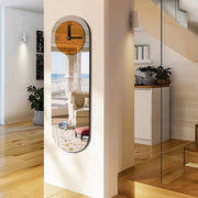 Langwerpige Wandklok - Bruin Getint met Zilveren Gespiegelde Romeinse Cijfers - Moderne Decoratieve Klok voor Woonkamer