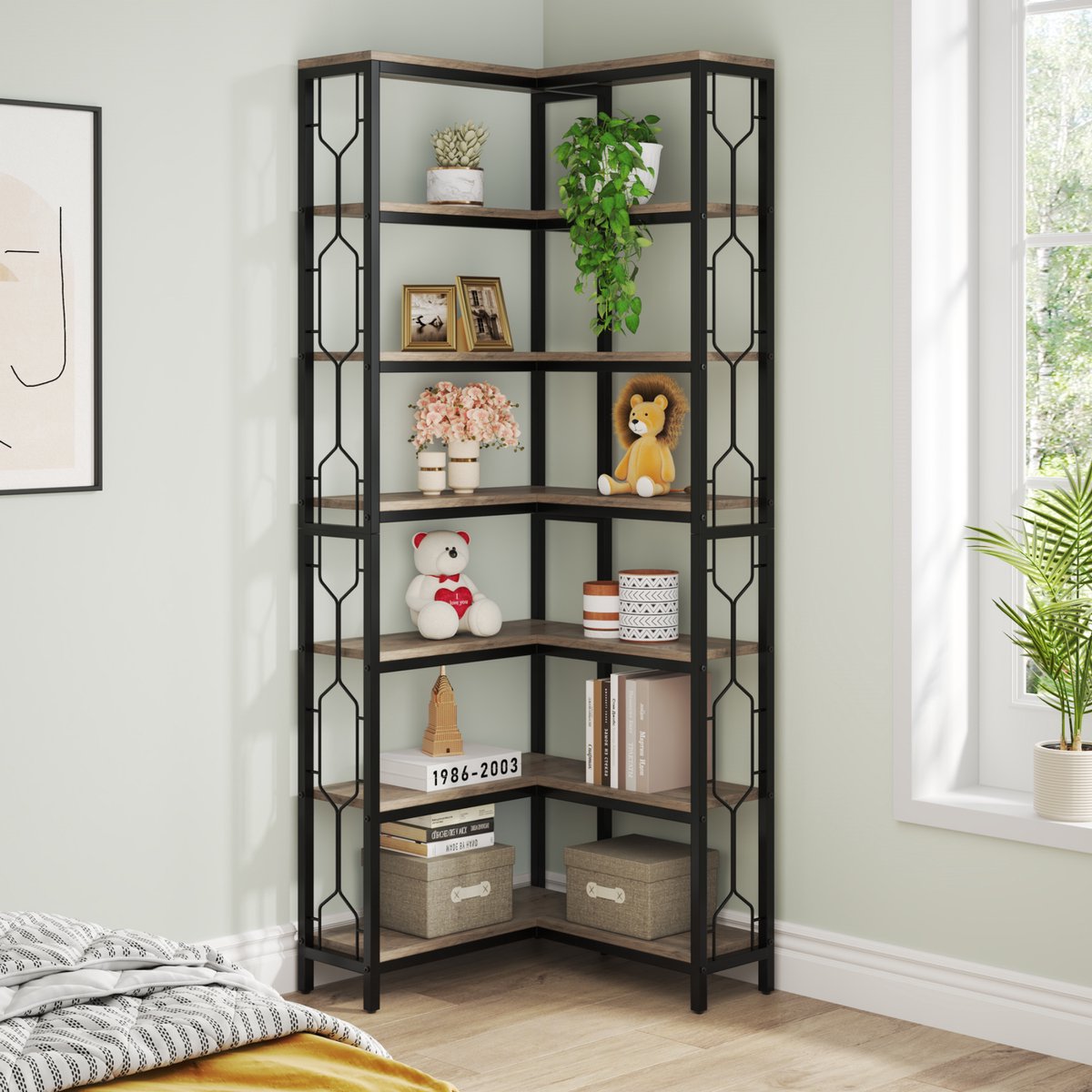 Hoekkast Lavin - Boekenkast - Woonkamer - 7 lagen - Hoekboekenplank - Hoekkast -200cm - Opbergrek - Hoekmeubel