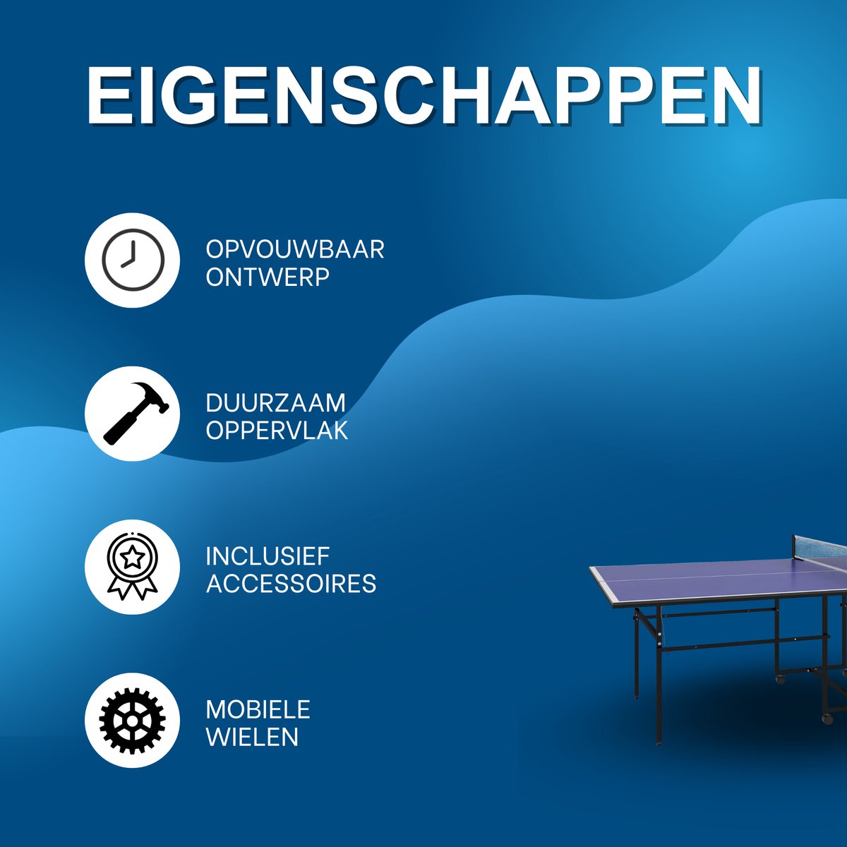 Opvouwbare Tafeltennistafel - Pingpongtafel - Voor Binnen & Buiten - Inclusief 2 Rackets & 3 Ballen - Blauw