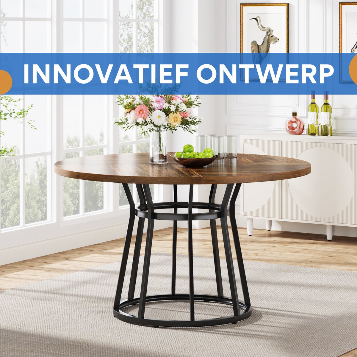 Eettafel Aravon - Rond 120cm - Keukentafel voor 4 Personen - Voor Keuken of Eetkamer