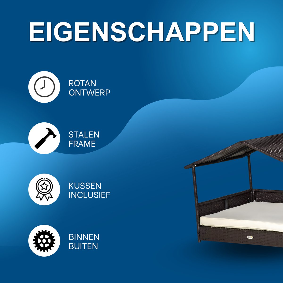 Hondenhuis met kussen - 98x69x73 cm - Voor Honden - PP Rotan Koffiebruin - Hondenbench (Binnen & Buiten) - Bench
