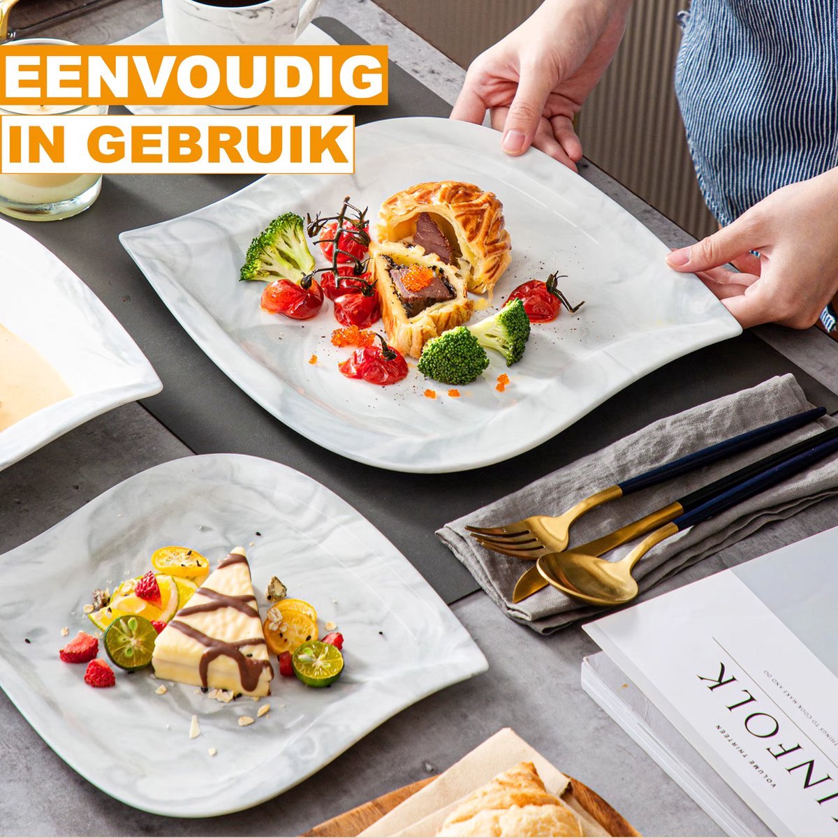 Elite Bordenset – Dinerborden – 6 persoons – 30 delig – Marmerlook Keramisch – Kleine Borden – Luxe design