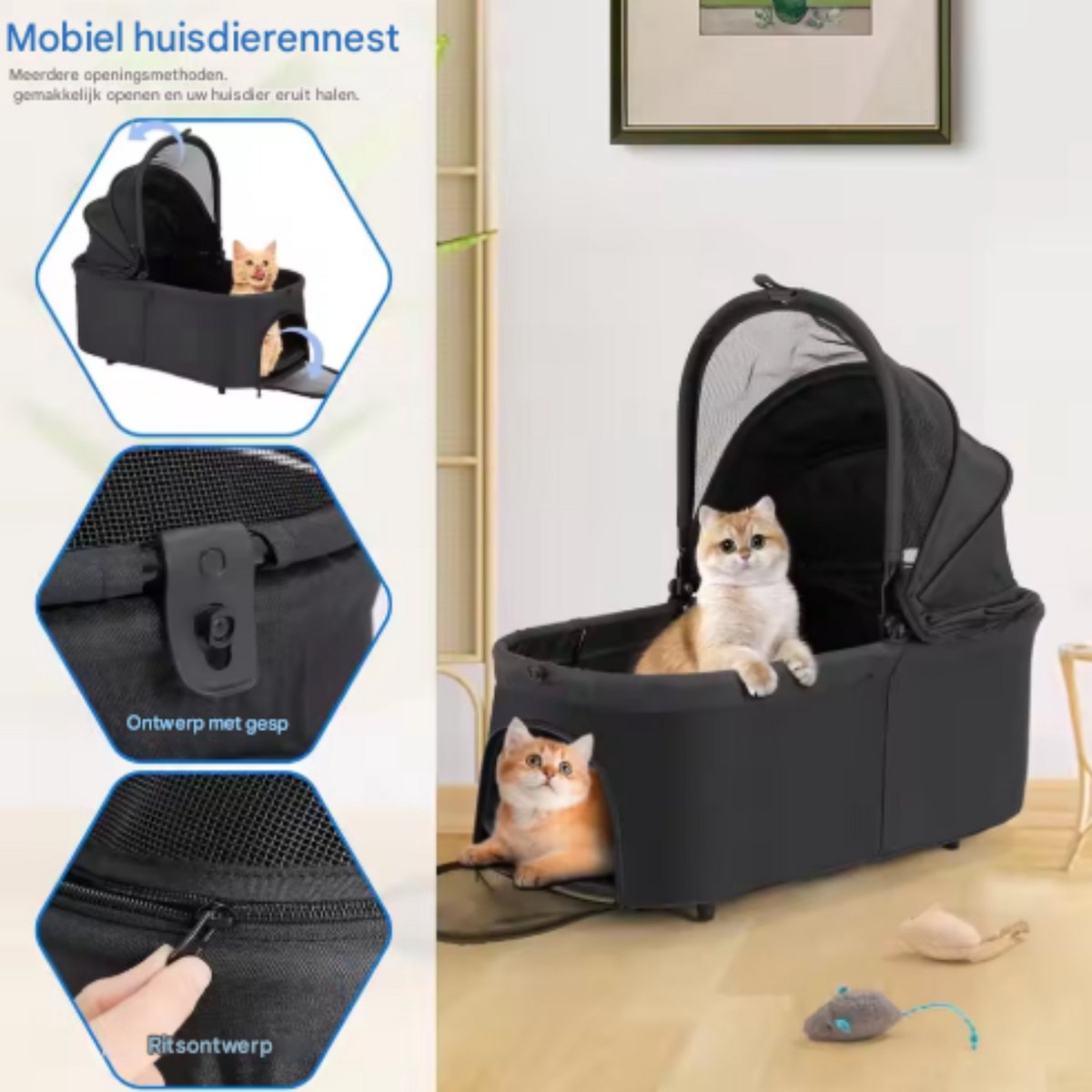 Hondenbuggy inklapbaar - All terrian - 30kg capaciteit - Ook voor katten - Comfort voor dieren - Zwart
