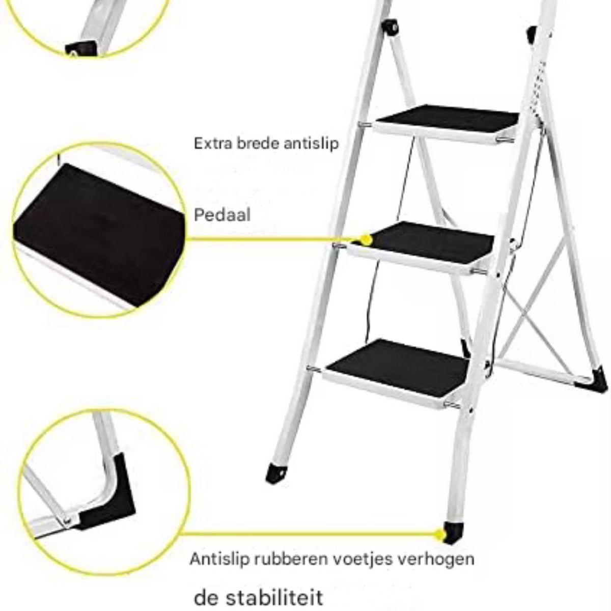 Opvouwbare Opstapkruk - 2-4 Stappen Ladder - Draagbare Trapladder - Antislip Voeten - Binnen & Buiten - Thuiskantoor