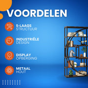 Boekenkast Zero - Bruin - Boekenrek - 5 lagen - Woonkamer, slaapkamer en kinderkamer - Hout - 175cm