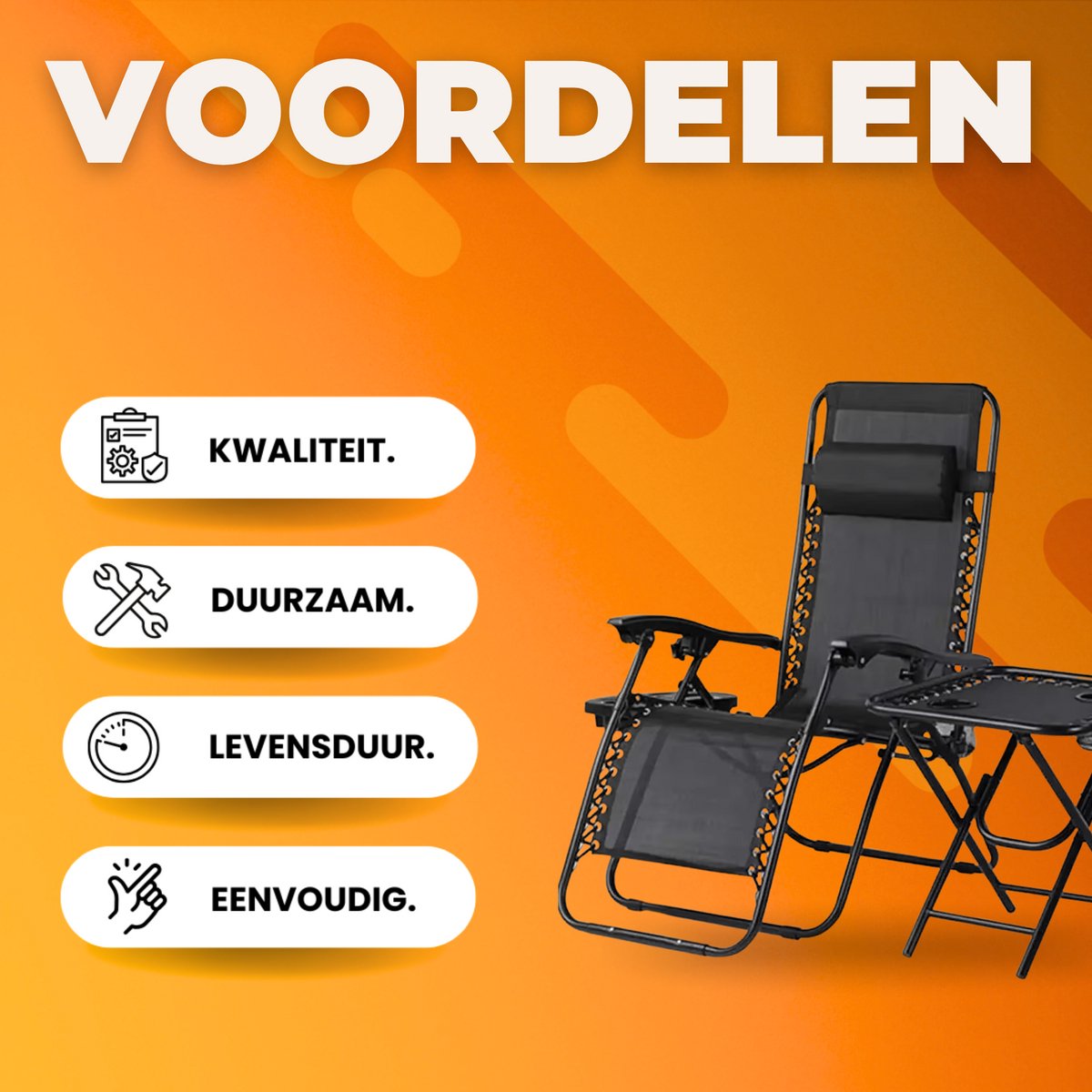 Opvouwbare Ligstoel voor de Tuin - Tuinstoel - Met tafeltje - Ligbed - 2 stuks- Zwart