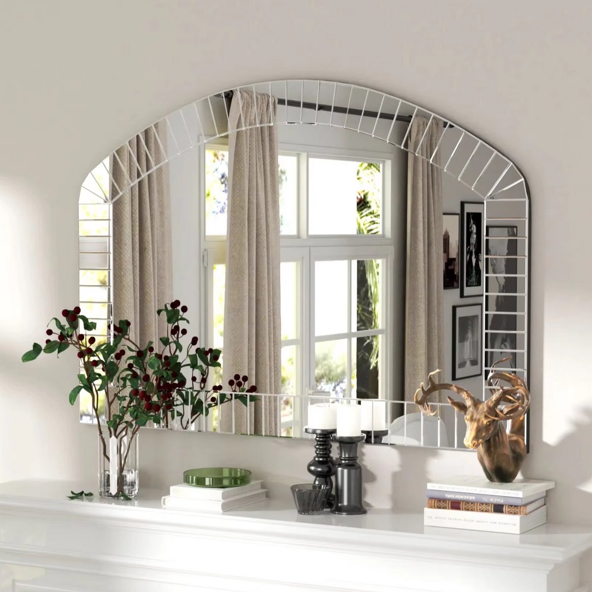 Gebogen Wandspiegel - Venetiaanse Accent Spiegel- Zilver - Glas - Decoratie voor Woonkamer