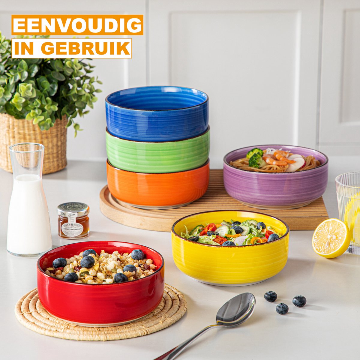 Castella Serviesset - 6 delig - 6 persoons - Kleurrijk - Dinerborden - Bordenset - Diepe borden - Ontbijtborden - Servies - Keukenservies
