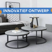 Salontafel Venetia Fioren - Ronde salontafel - Set van 2 - Marmer tafelblad - Bijzettafel woonkamer - Metalen poten - Grijs