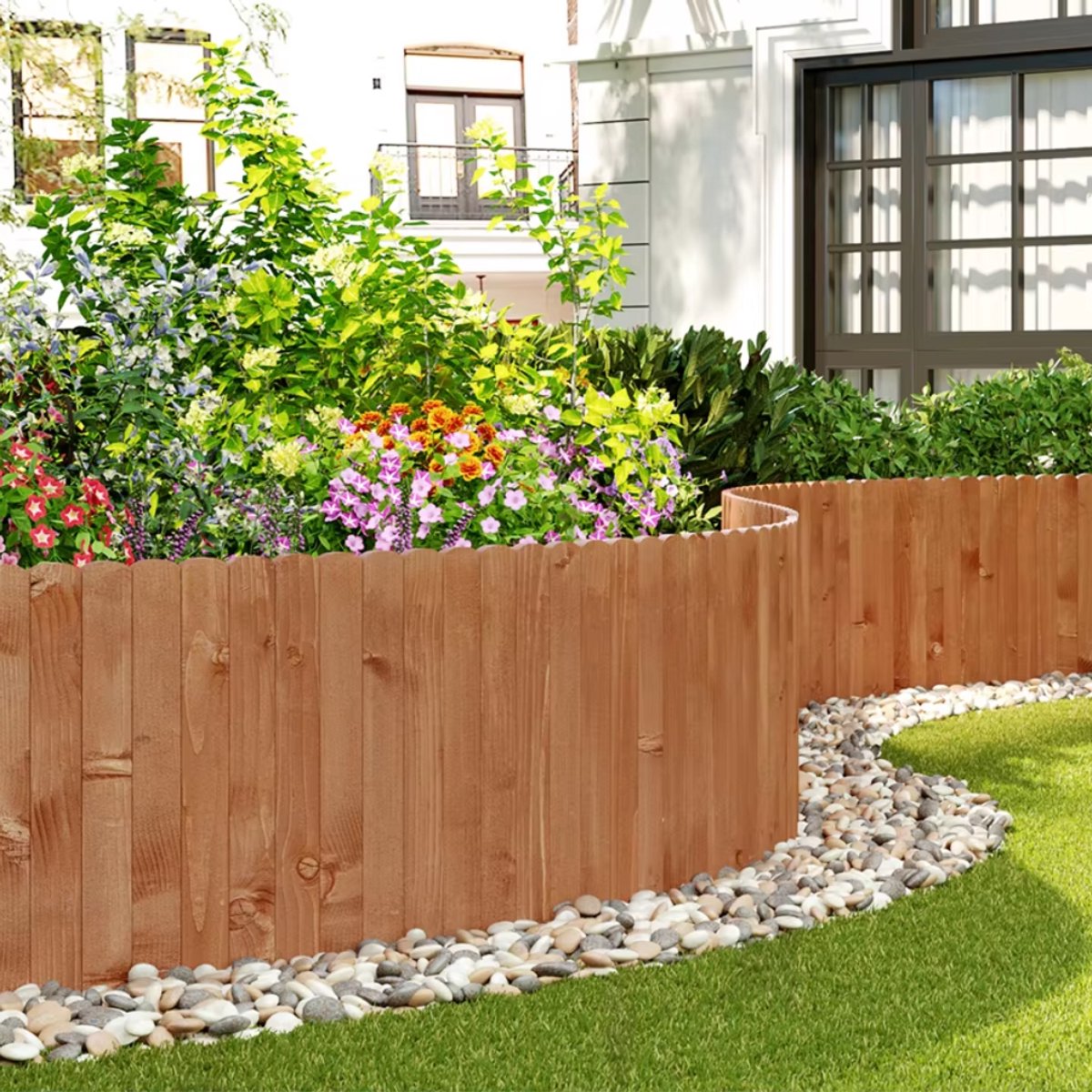 Tuin Gras Gazon Rand - Flexibele Houten Border voor Tuinhek - Tuinafboording voor Outdoor Landschap & Tuindecoratie - 203x35x1.4cm Bruin