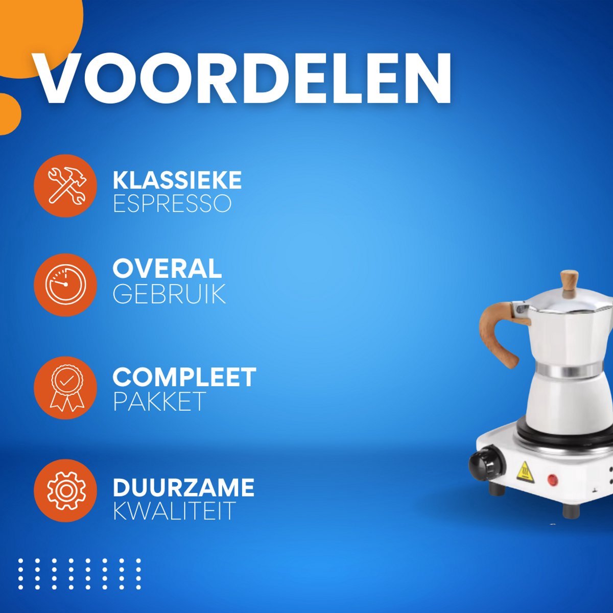 Espresso Tavien - koffiemaker - Wit - Percolator - Moka pot - Met Koffiemolen - Camping en thuisgebruik