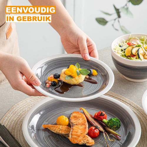 Artesano Serviesset Santivo - 16 delig - 4 persoons - Grijs - Dinerborden - Bordenset - Diepe borden - Ontbijtborden - Servies - Keukenservies