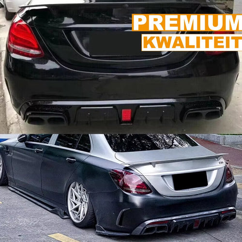 Achterbumper Carbon Zyro - Achterbumper - Voor Mercedes Benz C-Klasse W205 (2015-2021) - Carbon Look - Met Uitlaat Endtips - Auto Accessoires