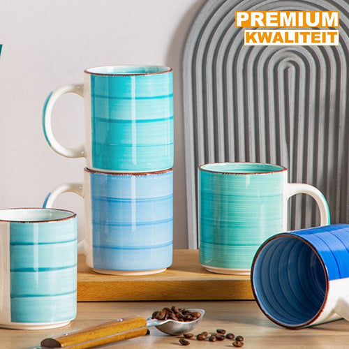 Artemia Mokkenset - 6 stuks - 470ml - Koffiemokken - Melkbeker - Met oor