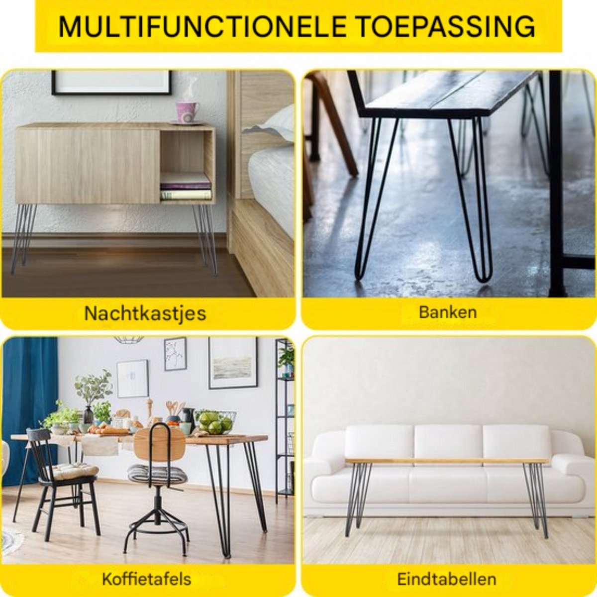 Tafelpoten - 4 Stuks DIY Bureautafelpoten - Metaal Zwart- 91,5 cm Salontafelpoot - Tot 100kg