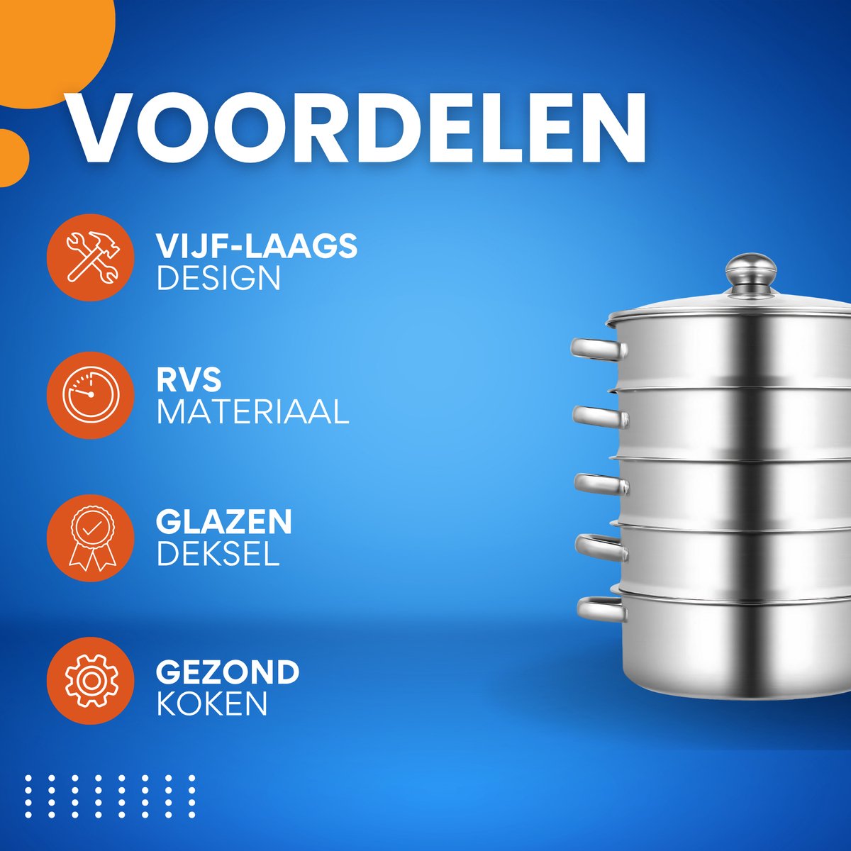 Stoompan - Stoomkoker - Stoommandje - Voor Gezond Koken in de Keuken - 5-Laags Multifunctionele Stoomboot - 24 cm met Glazen Deksel - RVS