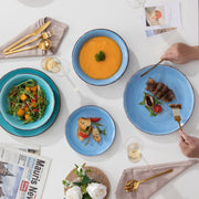 Lorentino Serviesset - 6 delig - 8 persoons - Blauw - Dinerborden - Bordenset - Diepe borden - Ontbijtborden - Servies - Keukenservies