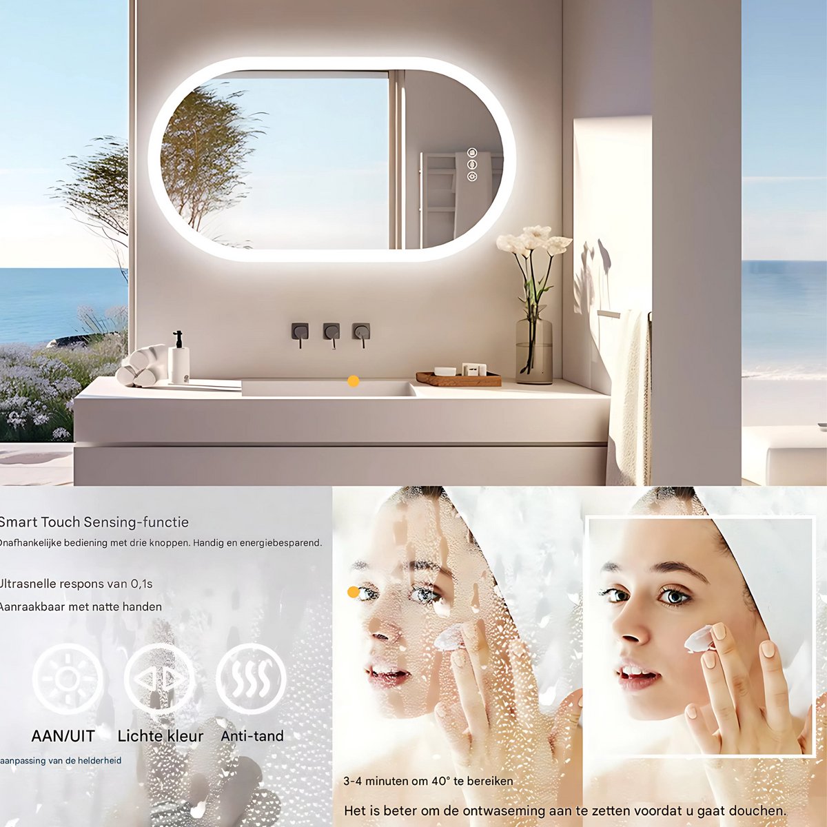 Ovale LED Badkamerspiegel - Met verlichting - 50x100cm - Voor Badkamer - Wandmontage - Dimbaar licht