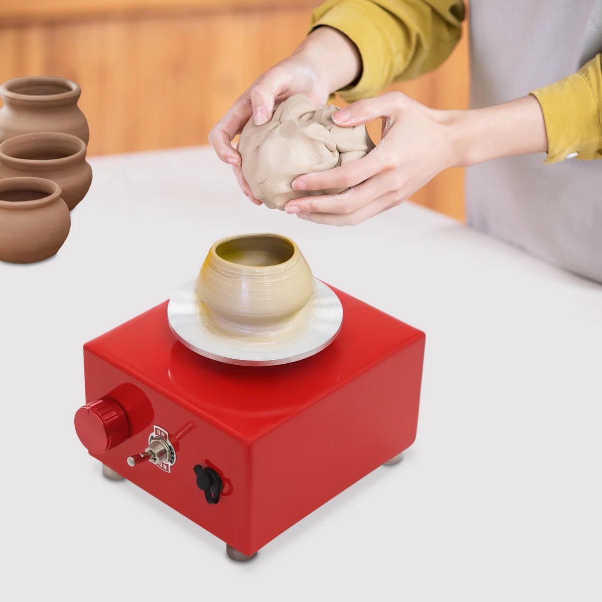 Mini Pottenbakkersschijf - Draaischijf - Pottenbakken - Voor Onderwijs, DIY & Winkels -Rood