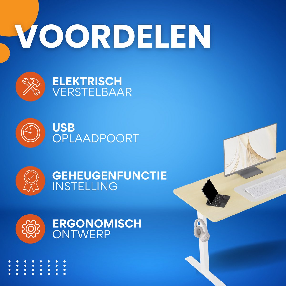 Elektrisch Sta-Bureau - Ergonomisch In Hoogte Verstelbare Werktafel voor Kantoor of Thuis - Inclusief USB-Oplaadpoort en Geheugenbediening - Color: 120x60cm Oak