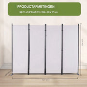 Scheidingswand - 4 panelen - Kamerscherm - Paravan - Wit - Opvouwbaar - 224x171cm