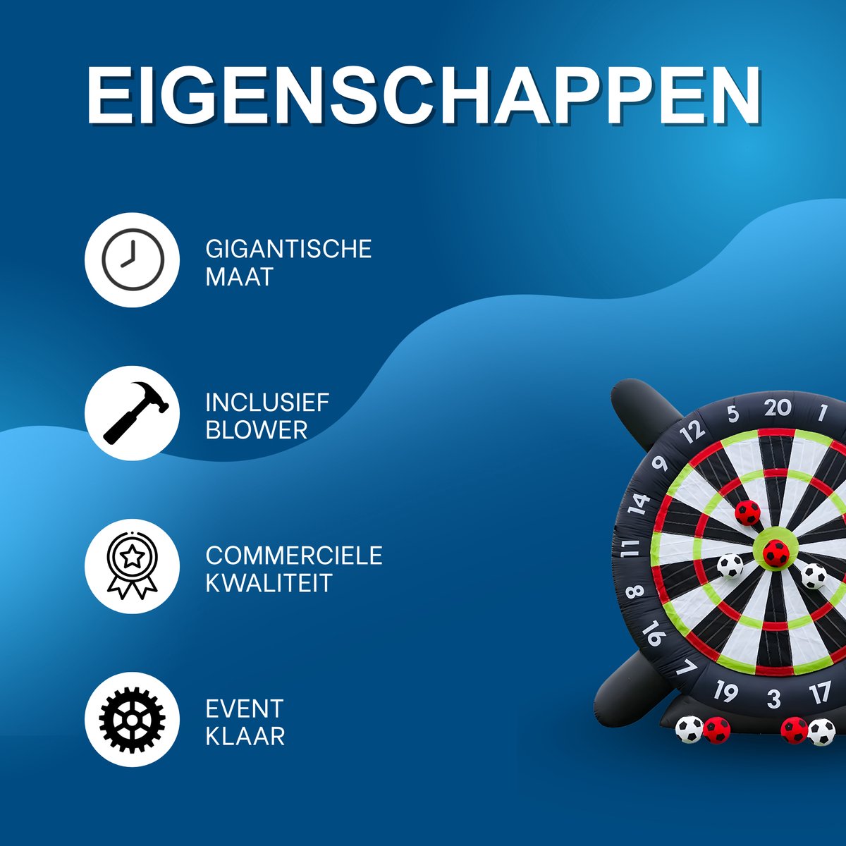 Gigantisch Opblaasbaar Voetbal Dartbord - Voor Kinderspeeltuin & Events - Inclusief 8 Voetballen - Hoge Kwaliteit - 3x3x1.4m