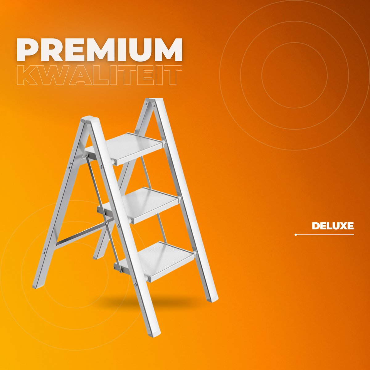 Trapladder - Keukentrap - Huishoudtrap - 3-treden - Voor Thuisgebruik en Klussen - Opvouwbaar, Aluminium met Antislipvoeten - Lichtgewicht, Draagbaar, Max. 150 kg