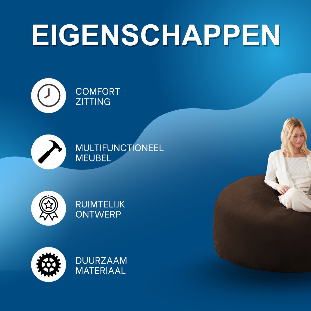 Zitzak Volwassenen – Loungestoel - Voor Slaapkamer & Balkon – Bruin