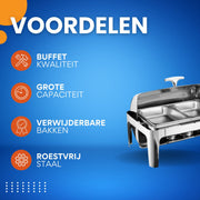 Buffetverwarmer - Chafing dish - Buffetwarmer - Warmhoudplaat - Warmhoudbakken - Voor Feesten en Catering - Roestvrijstaal - Met Verwijderbare Wastafels, 220 lb Capaciteit