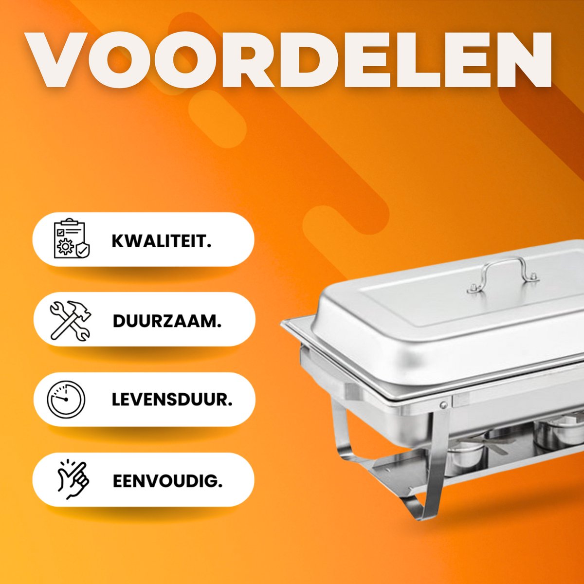 Buffetwarmer Rechthoekig - Warmhoudplaat elektrisch - Voedselverwarmer - Chafing dish - Warmhoudbakken - RVS Set -4x7,5L - 4-delige set