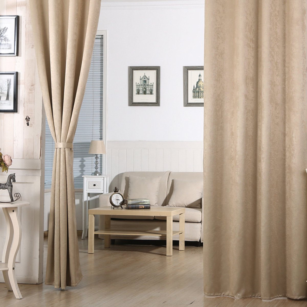Happyment Gordijnen set deluxe met ruche - 2 stuks - Champagne 135x225cm - Verduisterend - Zwaar - met Plooiband - Fluweel - Thermisch - Isolerend