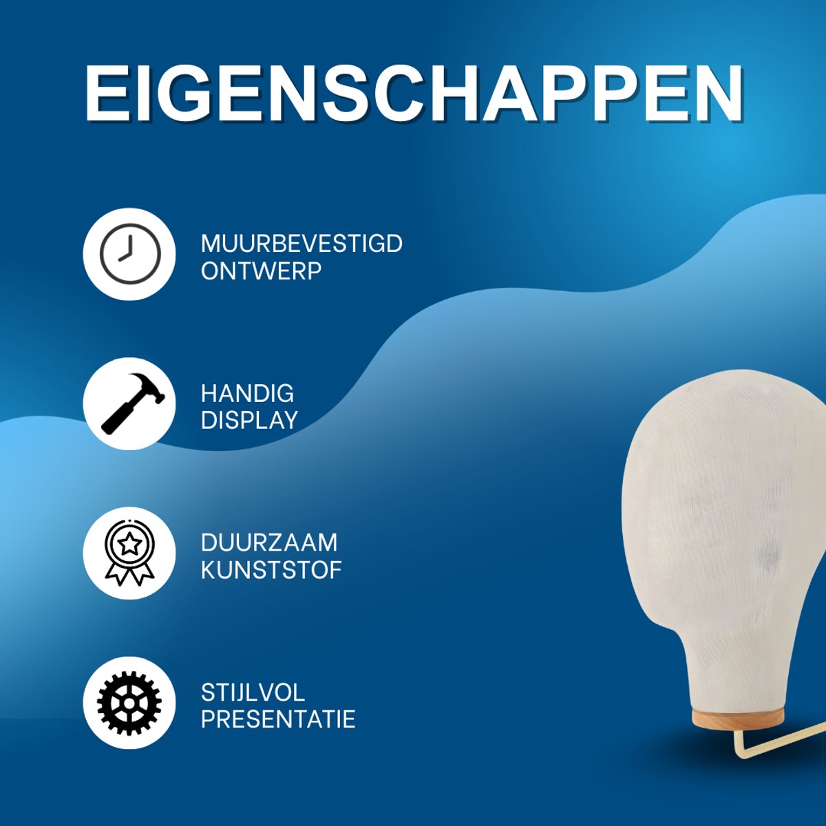 Mannequin Hoofd - Voor het tonen van pruiken en hoeden - Muurbevestiging - Voor winkels of thuis - Zwart