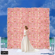 Achtergrond - Muurdecoratie - Backdrops - Achtergronddoek – Voor Bruiloft & Fotobackdrops – 3D Bloemenmuur – Set van 12 - Roze bloemen