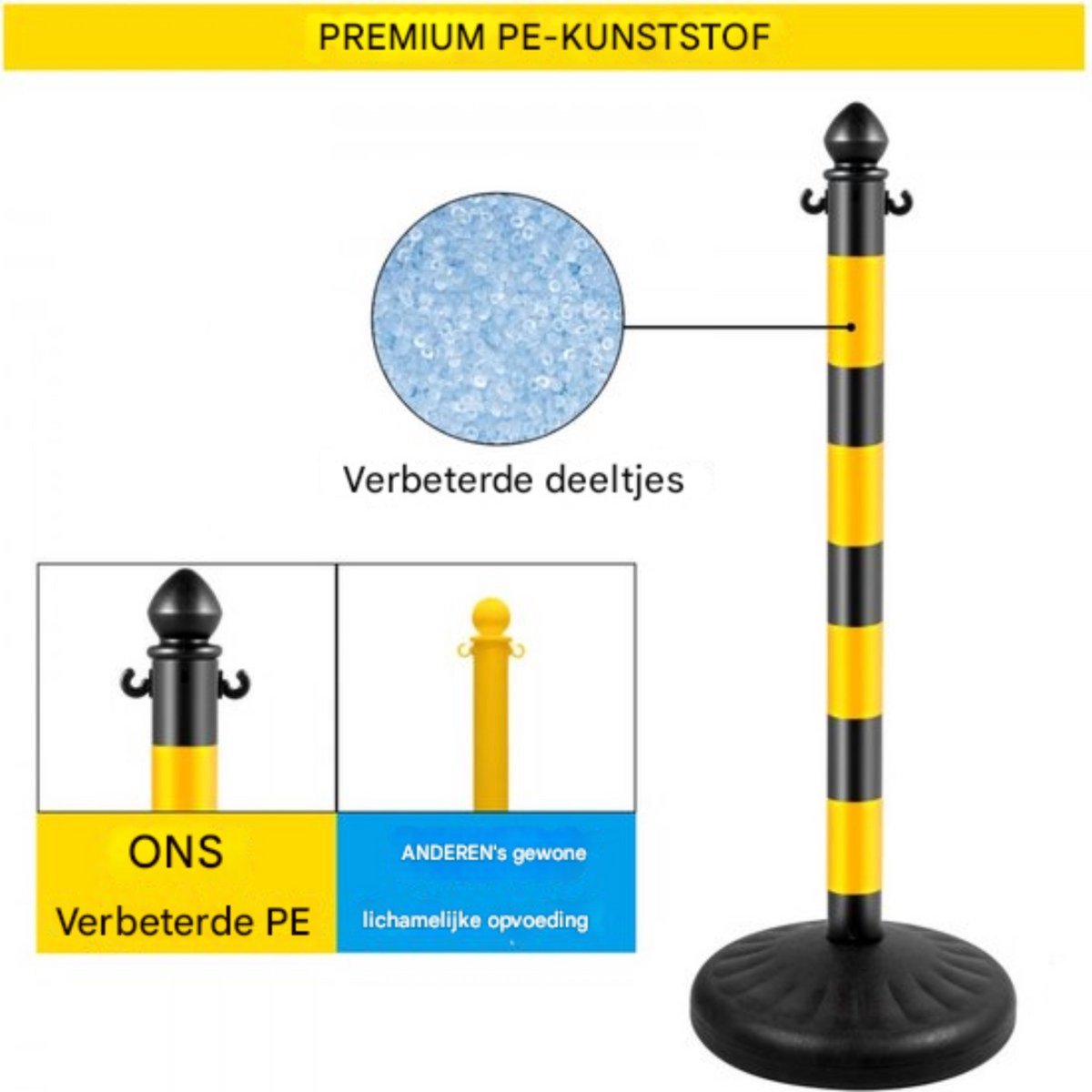 Afzetpalen - 4 stuks - 100CM - Geel/zwart - Afzetlinten - Afzetketting
