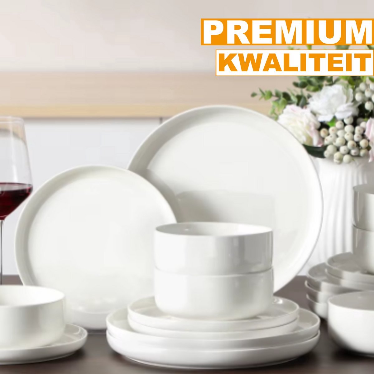Lavish Bordenset Valora – 18 delig- 6 persoons – Wit Keramisch – Dinerborden – Ontbijtborden