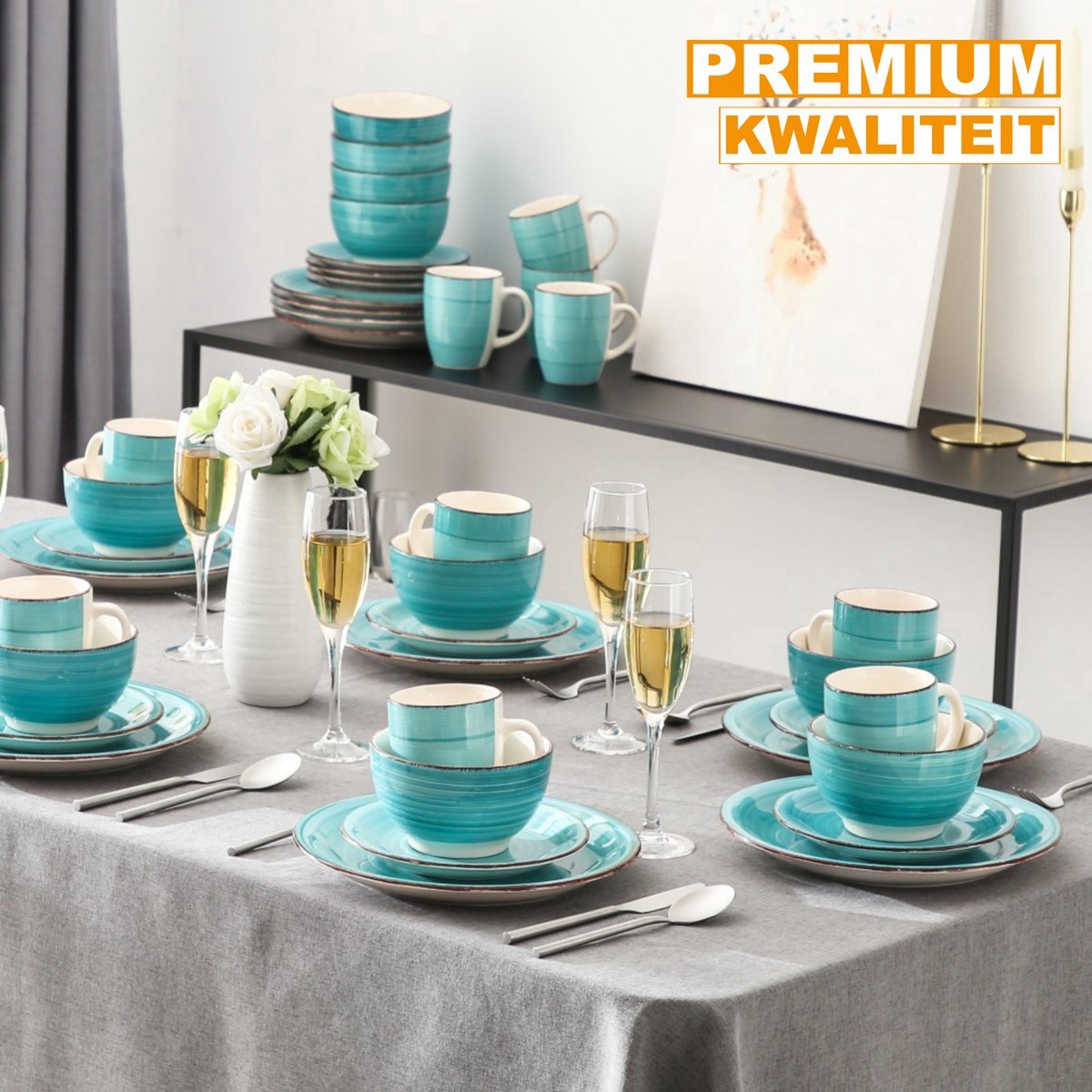 Elite Dinerborden - 4 persoons - 16 delig - Blauw Keramisch - Eetborden - Kleine Borden