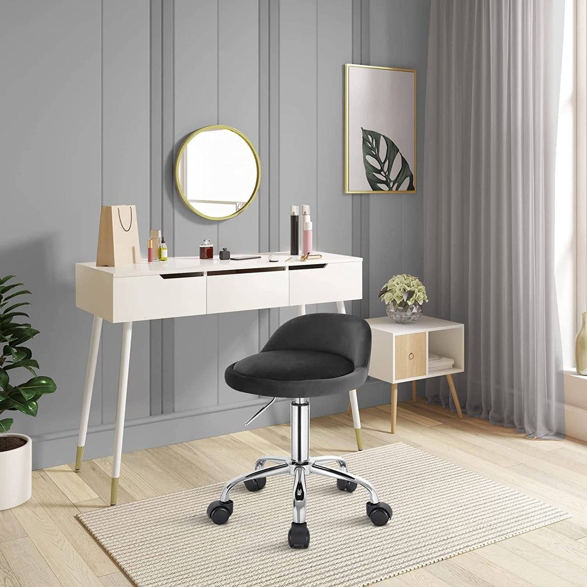Luxe werkkruk - Op wielen - Donkergrijs - Zadelkruk - Kapperskruk - Tabouret draaikruk - Zonder rugleuning - Ergonomisch - Velvet