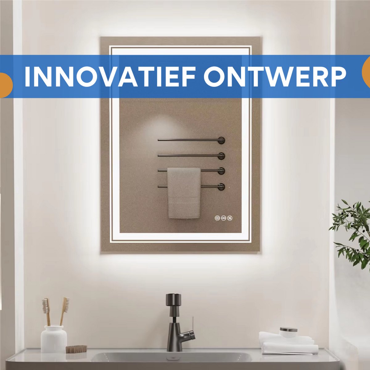 Novalio Badkamerspiegel - 80x60cm - Geen condens - Met verwarming en LED verlichting - Touchpad - Spiegel voor badkamer - Rechthoekig