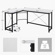 L-Vormig Thuis Bureau 167 cm - Voor Kantoor, Thuiswerk & Gaming - Stabiel Workstation - Wit