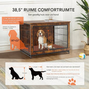 Hondenbench vintage - Hondenkooi - Hondenhok - Hondenkennel - Met lekbak en kussen - Honden bench voor binnen