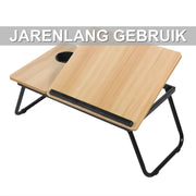 Laptoptafel – Tablethouder - Bedtafel – Voor bed, kantoor of studie – In hoogte verstelbaar met bekerhouder – Hout